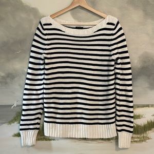 Talbots Navy Striped Fisherman Cable Knit (Medium)